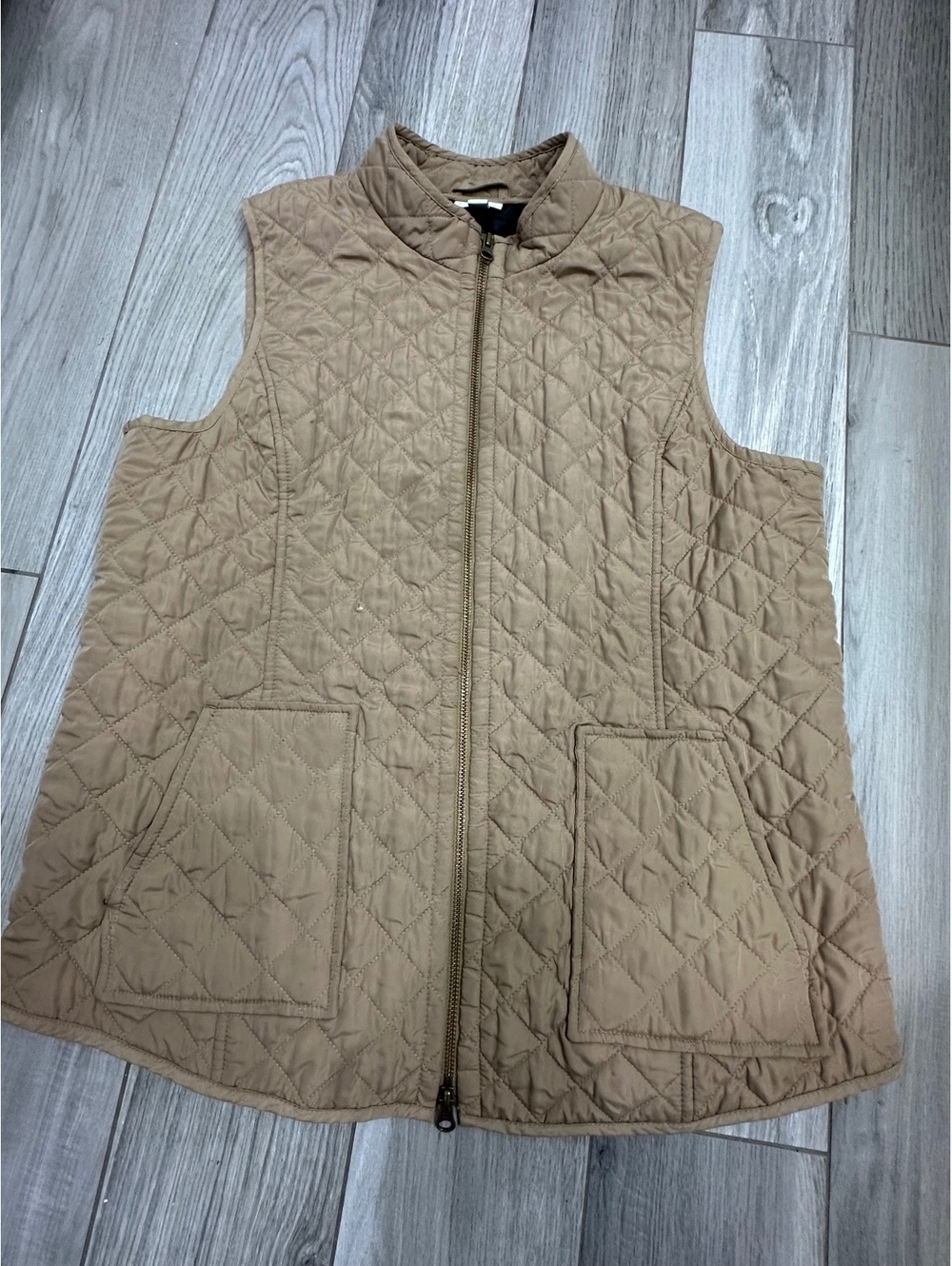 J.Jill Heritage Quilted Vest Large Tan Sleeveless Jacket